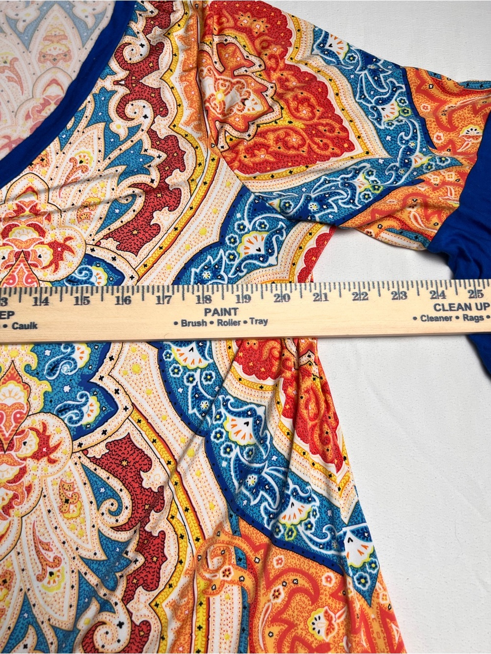 R. Rouge 3X Paisley Tunic Top Blue Orange Bell Sleeve V Neck Boho - Picture 8 of 11